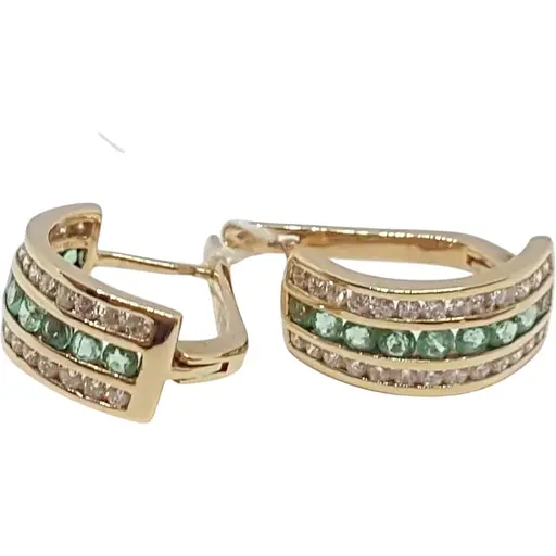 Золотые серьги Центрумикс трейд с бриллиантами и изумрудом. EE6119К