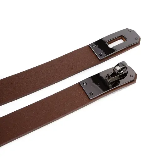 Ремень женский узкий коричневый кожаный JK-2031 с темной пряжкой (110 см) - фото 4