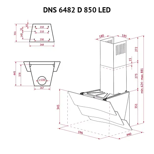 Вытяжка декоративная наклонная Perfelli DNS 6482 D 850 BL LED - фото 12