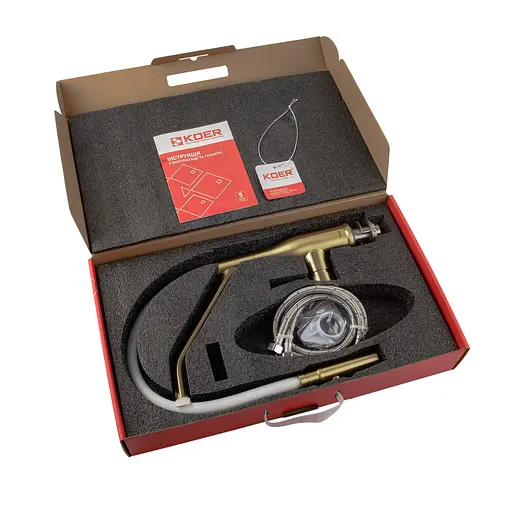 Смеситель для кухни Koer KI-70026-12 с белым силиконовым изливом KR5212 Золотой - фото 7