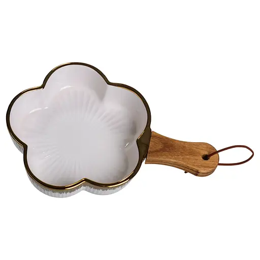 Тарелка фарфоровая глубокая с ручкой Цветок 24×16×4 (см) сервировочное блюдо с ручкой для подачи тарелка сковорода Золото Yiwu ZJH-13-1 - фото 3