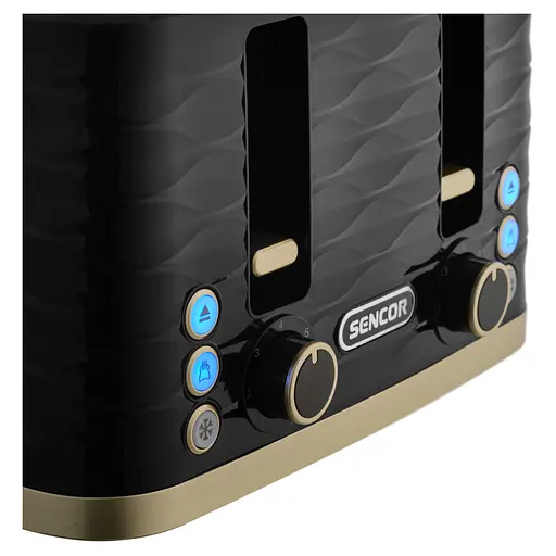 Тостер Sencor 1600 Вт подогрев размораживание 4 слота пластик черно-золотой - фото 2