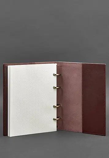 Шкіряний блокнот на кільцях (софт-бук) 9.0 з твердою бордовою обкладинкою - фото 4
