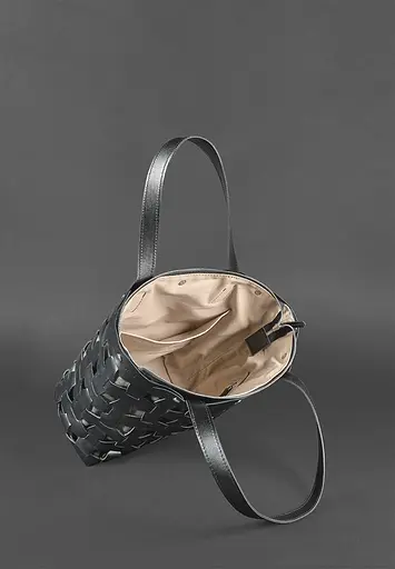 Шкіряна плетена жіноча сумка Пазл L чорна Krast - фото 6