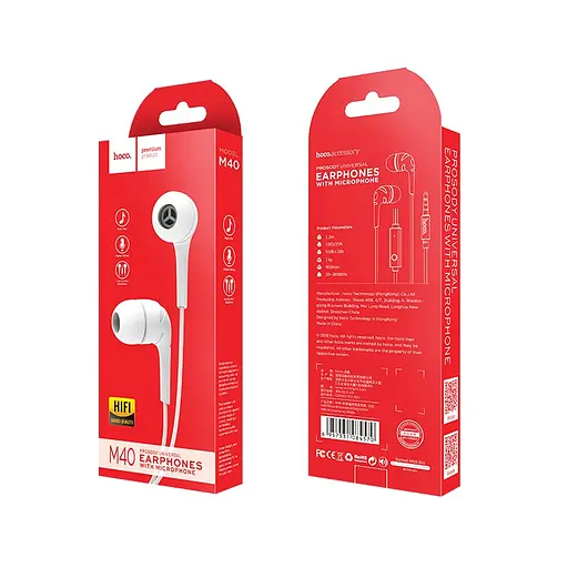 Провідні навушники Hoco M40, 3.5mm, 1.2m, Білий - фото 4
