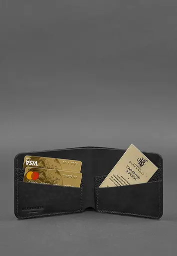 Чоловіче шкіряне портмоне 4.1 (4 кишені) чорне Карбон - фото 3