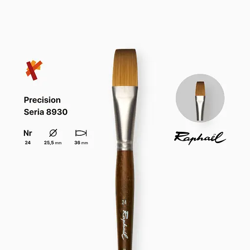 Кисть синтетика плоская Raphael Precision, №24, для акрила и масла, длинная ручка - фото 2