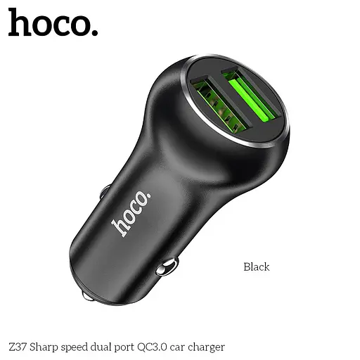 Адаптер автомобильный Hoco Sharp speed dual port Car charger Z37 | 2USB, QC3.0, 3A, 36W | - фото 1