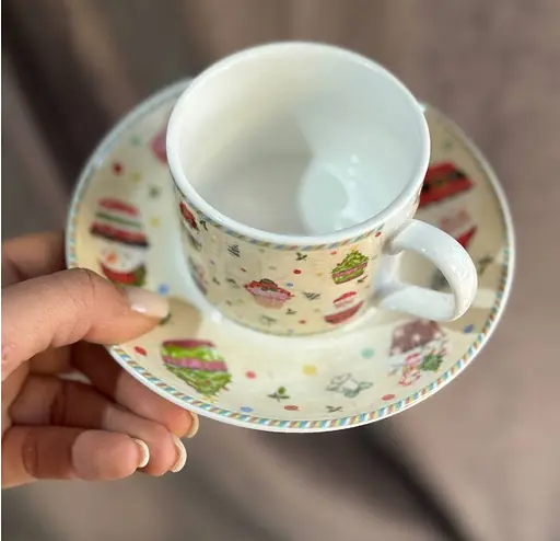 Кавовий набір із блюдцями Різдво кераміка в подарунковій коробці 160 мл Бежевий 2 чашки - фото 3