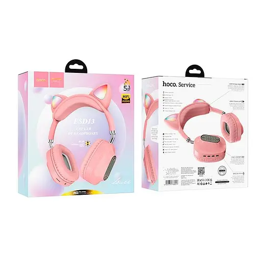 Навушники Hoco Skill cat ear BT headphones ESD13 з вушками рожеві - фото 9
