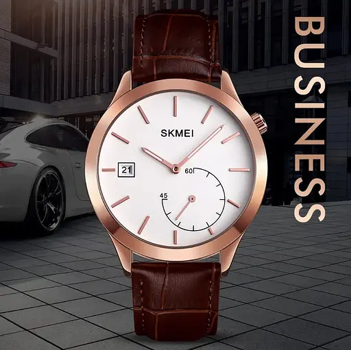 Чоловічий кварцовий годинник Skmei 1581 Prestige коричневий з рожевим - фото 4