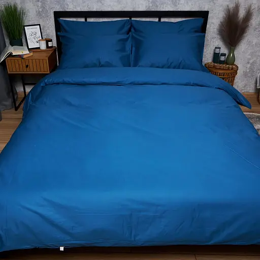 Комплект постельного белья Moon&Star Satin Premium Deep Blue Семейный 2х160х220 см наволочки 2х40х60 см - фото 2