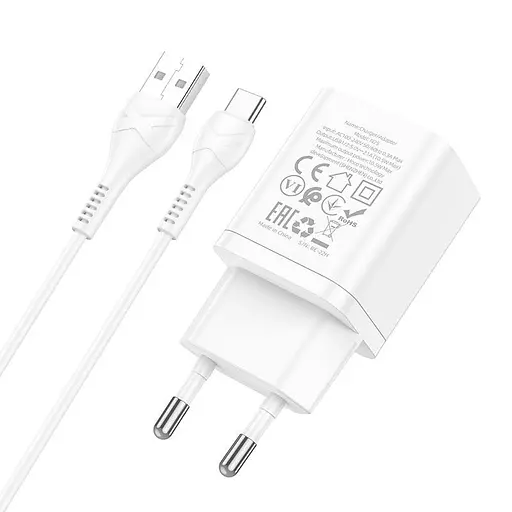 Адаптер сетевой HOCO N25 Maker dual port charger set + Type-C 2USB блок зарядный белый - фото 3