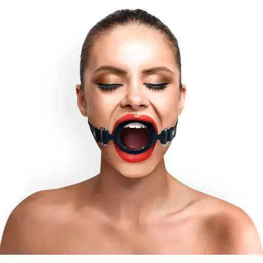 Кляп Art of Sex силіконове кільце натуральна шкіра, Gag Ring внутрішній діаметр кільця 40 мм, Чорний - фото 2