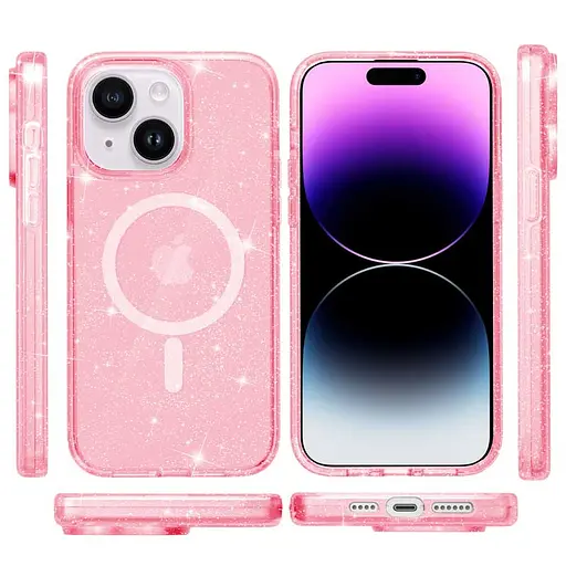 Чохол Epik TPU Galaxy Sparkle MagFit для Apple iPhone 15, 6.1 Pink+Glitter - фото 2