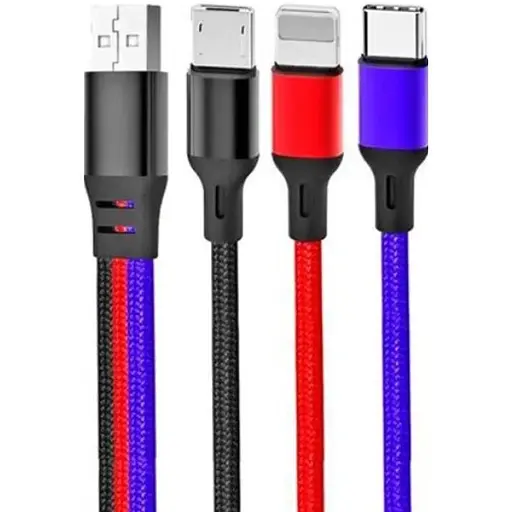 Кабель XO NB143 3 in 1 braided data cable 1.2 м Чорний + Червоний + Синій - фото 1