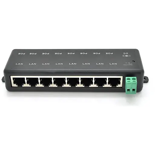 8-портовий POE-інжектор живлення, з 8xRJ45 портами Ethernet 10 / 100Мбит / с, IEEE802.3af / at, 12-48V, PIN45+/78-