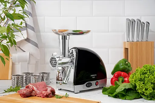 ARDESTO Мясорубка, 1800Вт, продук.-2кг/мин, 3 решетки + для ковб., кеббе, 4 терки, пластик, черно-серебристый - фото 2