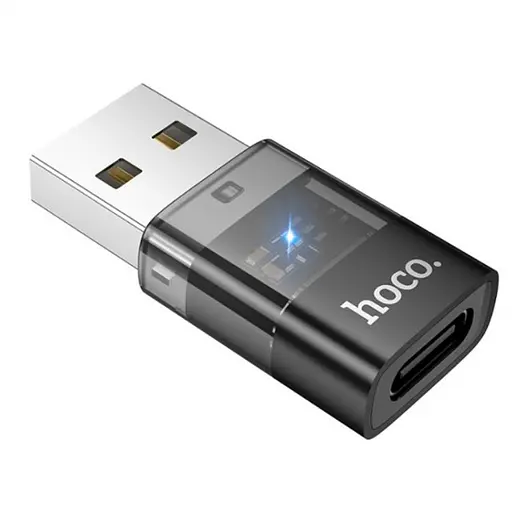 Адаптер Hoco UA36C USB папа to Type-C мама USB2.0 transparent adapter Black