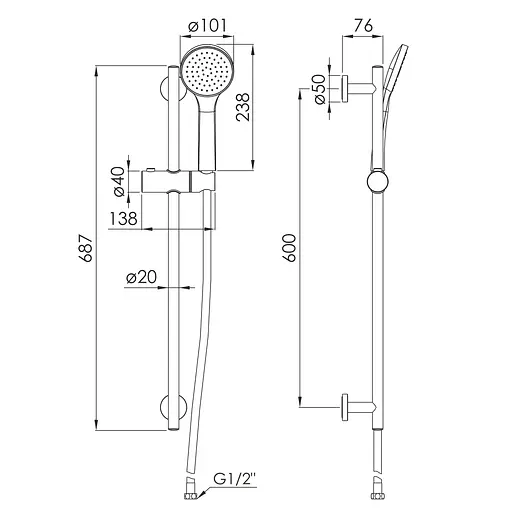 Душевой гарнитур Imprese лейка 1 режим, штанга 687 мм, шланг 1500 мм PVC white f03800111AA, Белый - фото 2