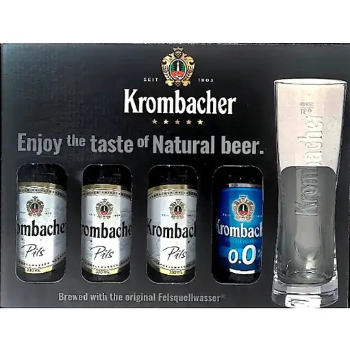 Подарочный набор пива Krombacher светлое фильтрованное 0.33 л х 4 шт. + бокал
