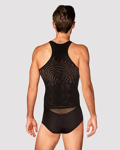 Мужская полупрозрачная майка-борцовка с узором Obsessive T103 tank top черная S/M/L - фото 2