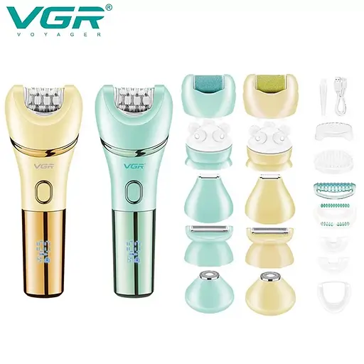 Епілятор жіночий VGR V-756 (7 насадок) вологозахист Золотистий - фото 2