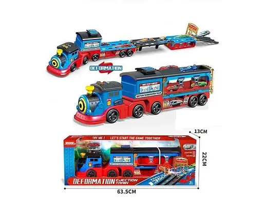 Поезд с раскладным треком, звуки, подсветка, 2 металлопластиковые машинки, 2 механических запускателя JP588-75