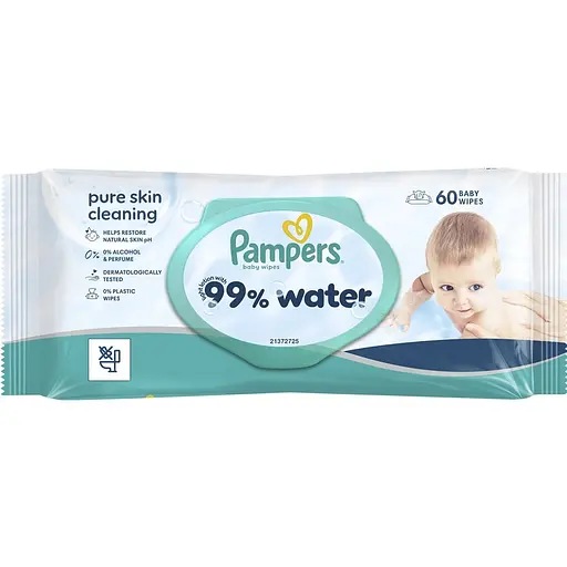 Дитячі вологі серветки Pampers 99% Water 60 шт. - фото 1