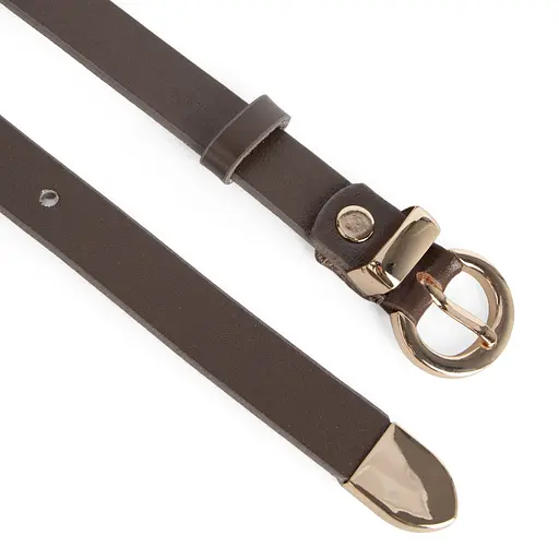 Ремень женский кожаный узкий JK-2032 (115 см) коричневый с золотой пряжкой - фото 3