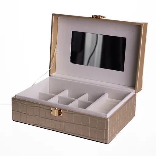Скринька для прикрас з екошкіри 10 відділень із дзеркалом 20×14×8 см органайзер для прикрас Золотистий Yiwu HP-5-19GOLD - фото 4