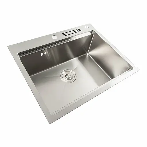 Кухонная мойка нержавейка 60x50 Platinum Handmade с подставкой для ножей (сифон круглый, 3,0/0,8), Нержавеющая сталь - фото 5