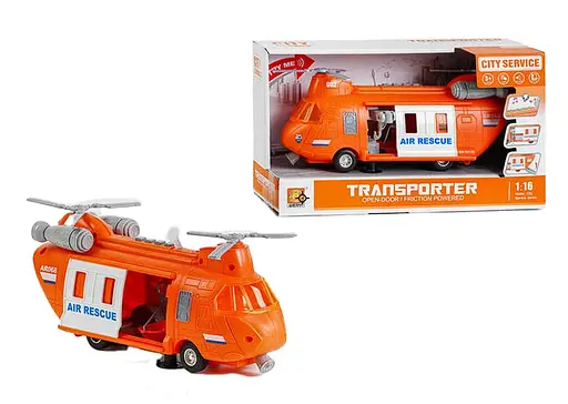 Вертолет Спасательный, свет, звук, 4 активные кнопки, подвижные детали