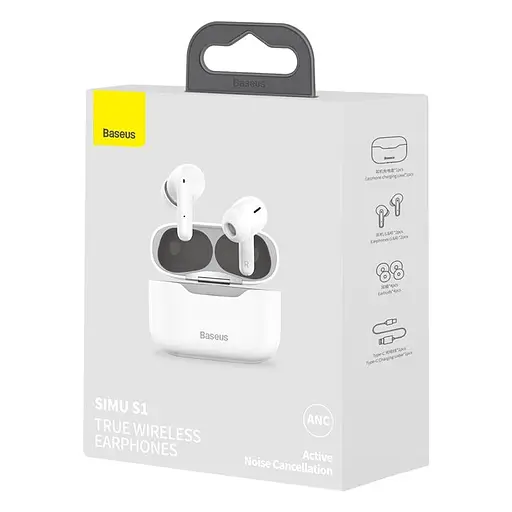 Бездротові навушники Baseus SIMU ANC True Wireless Earphone S1, BT5.1, 40mAh, 380mAh, 4.5h, 24h, (NGS1-02) white - фото 3