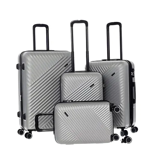 Набор чемоданов 4в1 пластик с кодовым замком и телескопической ручкой серый (635)
