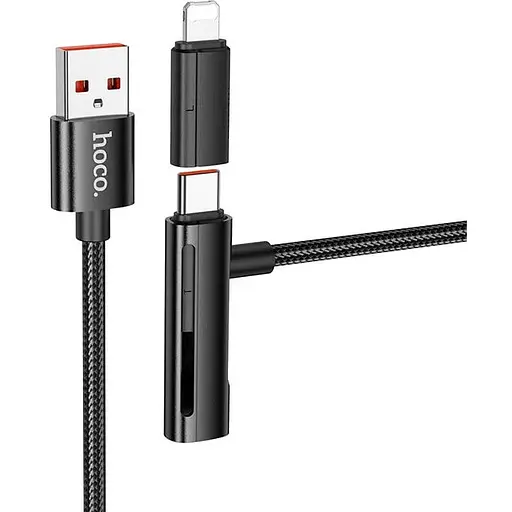 Кабель Hoco U135 IncЧервонийible 2 в 1charging data cable USB to iP/Type-C Чорний