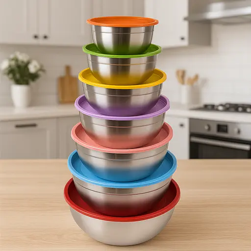 Миски с крышками из нержавеющей стали набор 7 штук 18-30 см. - фото 2