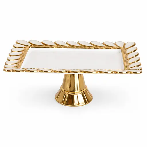 Тортовница фарфоровая на ножке Yiwu Tiffany 25х16.5х10 см подставка для торта капкейков пирожных для десертов праздничная посуда ML2049 - фото 1