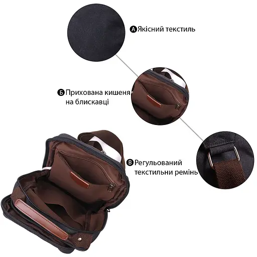 Оригинальная мужская сумка через плечо из плотного текстиля Vintage 19х32х9 см sum0028969 - фото 4