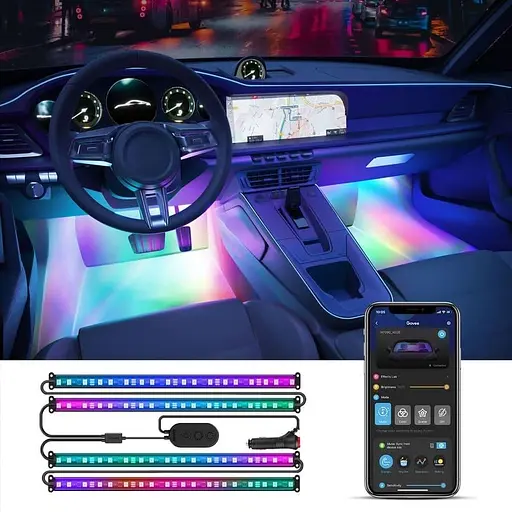 Набир розумного пидсвичування для автомобиля Govee H7090 Interior Car Lights, RGBIC, Bluetooth, чорний - фото 1