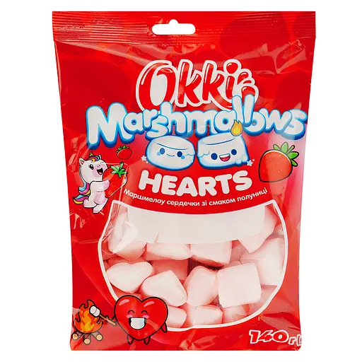 Маршмеллоу Okki Marshmallows Hearts зі смаком полуниці 140 г
