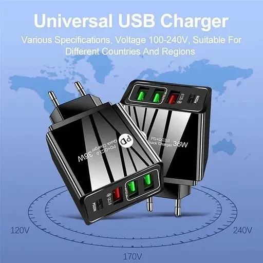 Зарядний пристрій Mirrow 3 USB Type-C Super Charge/Quick Charge 36W Black (498567566) - фото 6