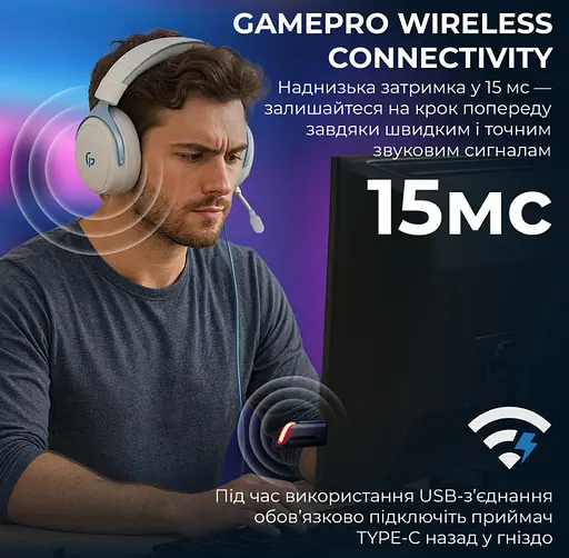 Беспроводные игровые наушники GamePro HSW-191-WHB Asgard Skadi Wireless 7.1 White-Blue - фото 4