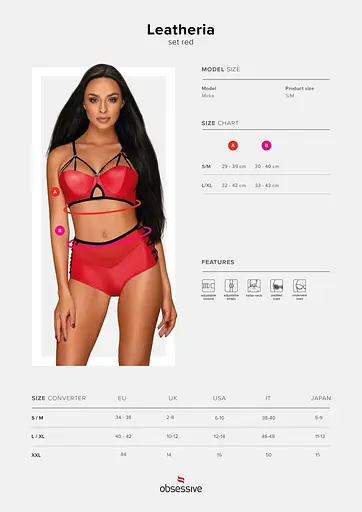 Комплект білизни Obsessive Leatheria S/M червоний - фото 7