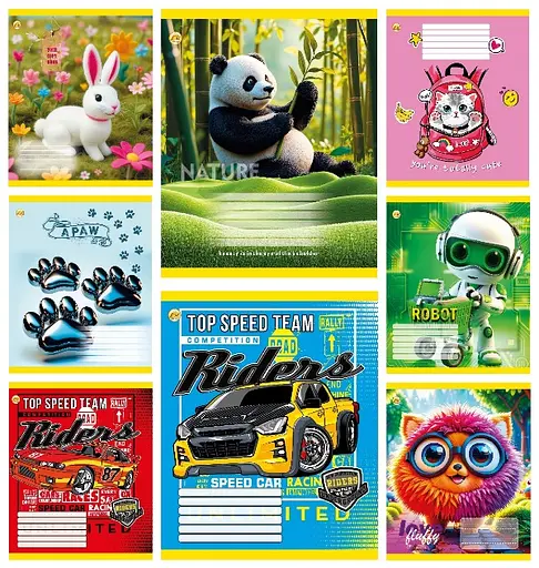 Зошити учнівські 12 аркушів коса лінія Тверда Мікс 10, 25 шт. в упаковці