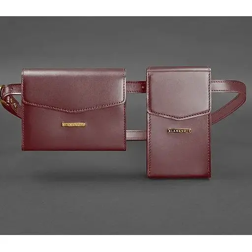 Набір жіночих бордових шкіряних сумок Mini поясна / кроссбоді - фото 1