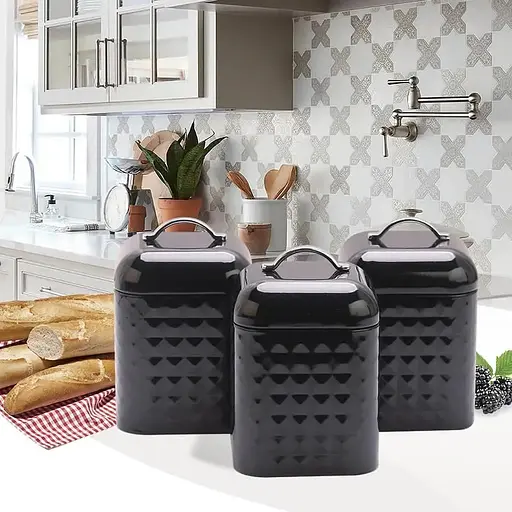 Набор металлических емкостей Maestro MR-1676-3S-BLACK для чая кофе и сахара Комплект из трех баночек 900мл - фото 2