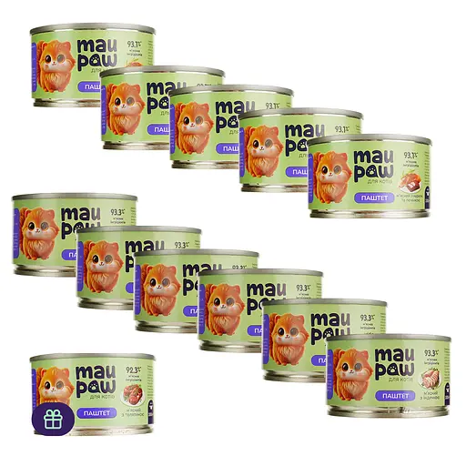 Набор влажного корма для взрослых кошек MAU PAW 1.2 кг (11 шт. + 1 шт. подарок х 100 г)