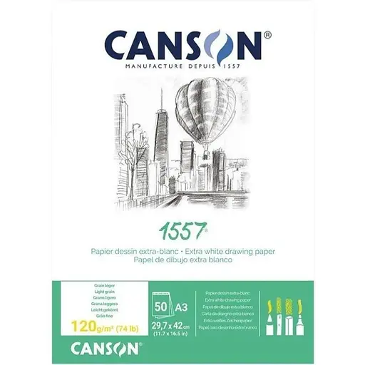 Склейка для эскизов Canson 1557 А3 (29.7х42см) 120г/м2 50л белый цвет - фото 1