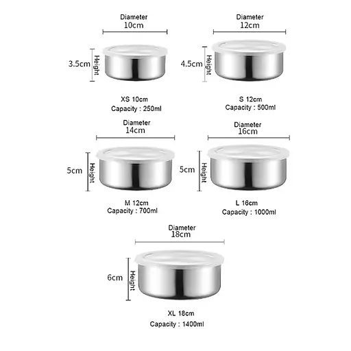 Набор контейнеров емкостей для еды из нержавеющей стали с крышками 5 шт., Kitchen Master Серебристый 86872 - фото 5
